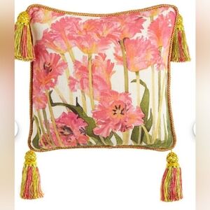 Mackenzie-Childs Parrot Tulip Check Tassled Pillow ■ Retired Vintage Design